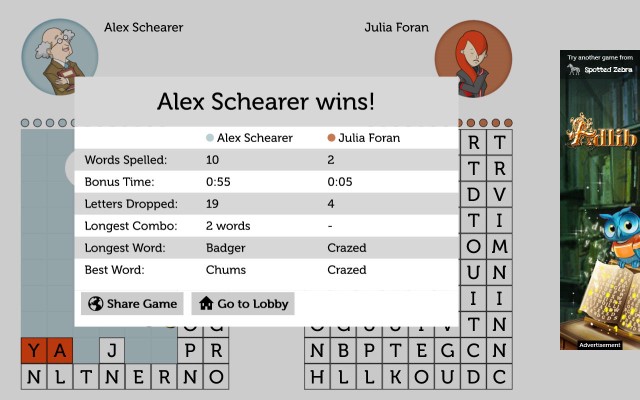 Game over in Scramble Legends